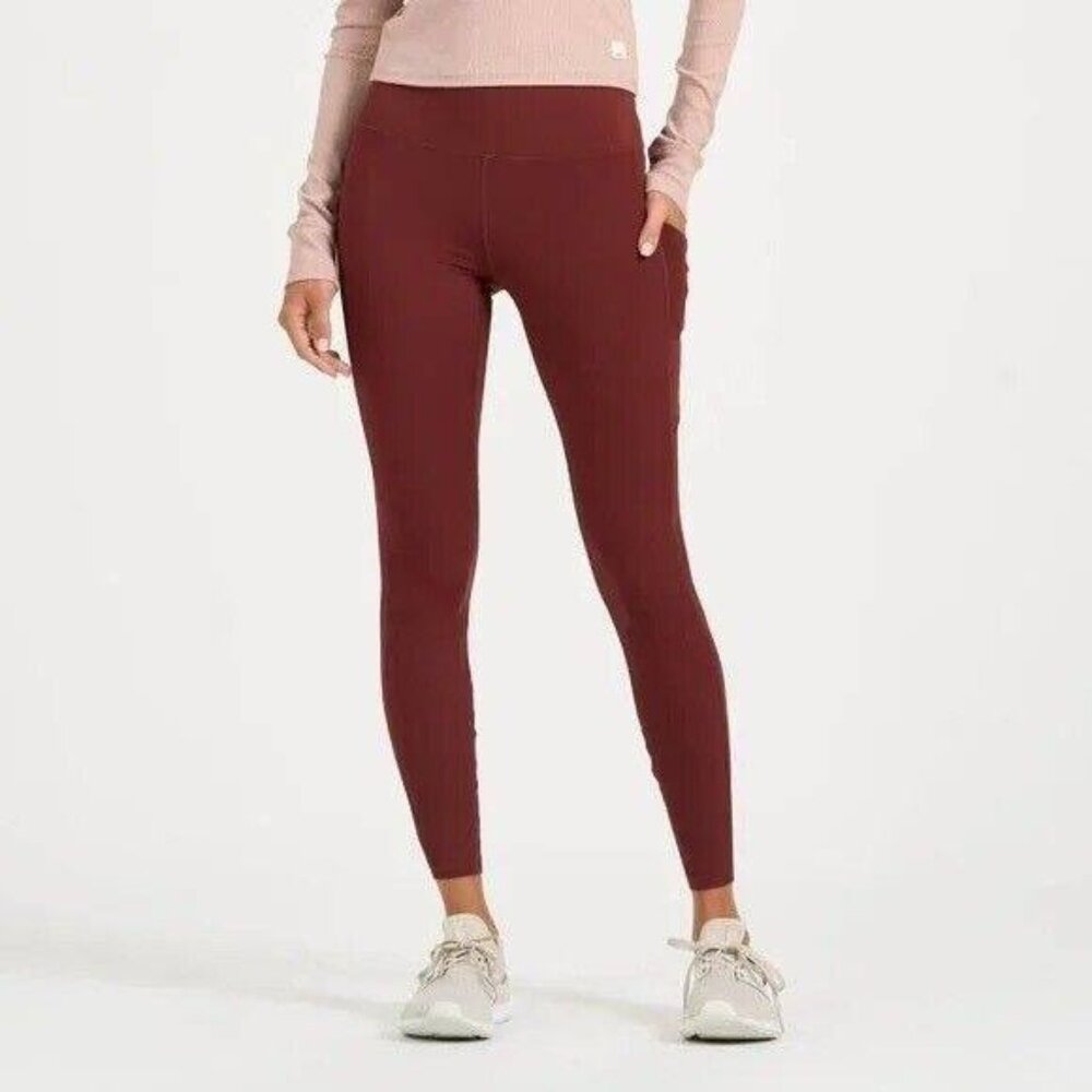 VUORI STRIDE Womens Sz Small Chestnut Stash Pocket Stretch Athletic Leggings